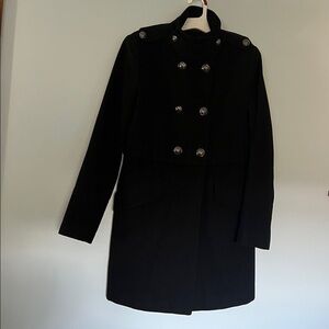 Nine West Women's Black Double-Breasted Wool Blend Trench Coat